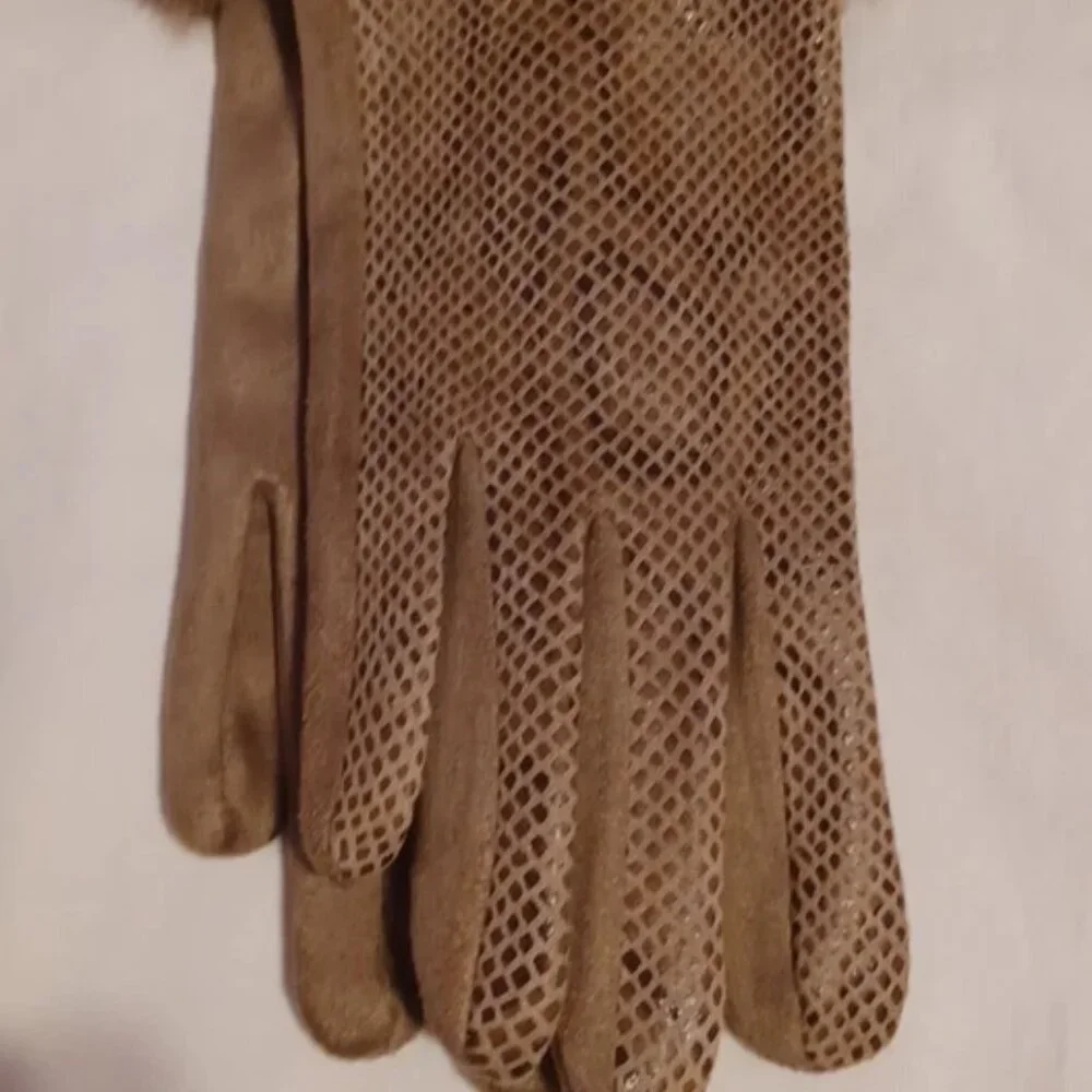 Snakeskin Print Touchscreen Gloves Faux Fur Trim Polyester